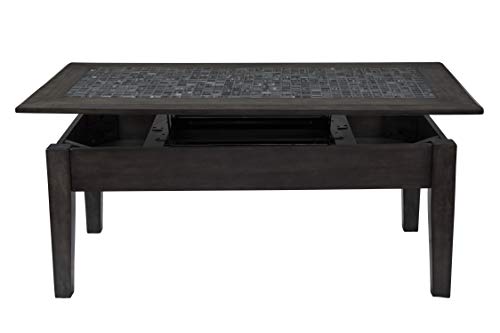 Benzara Stone Marble Coffee Table with Lift Top Mechanism, Brown