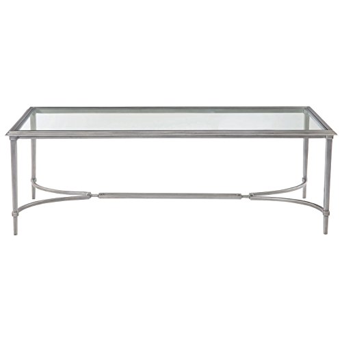 Kathy Kuo Home Laeti Industrial Regency Antique Silver Glass Coffee Table