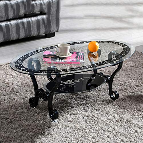 Feifei Tempered Glass Coffee Table Oval Living Room