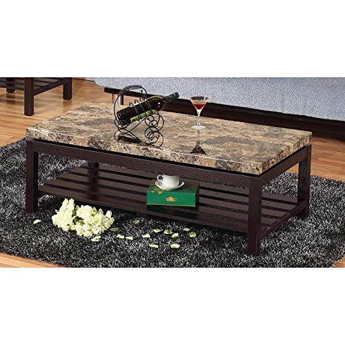 Benzara Wooden Coffee Table with Faux Marble Top, Brown