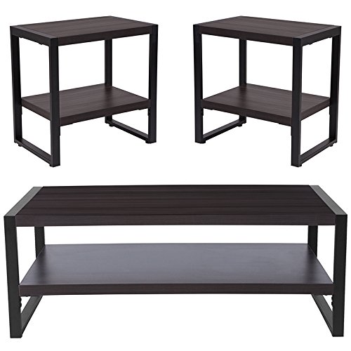 3 Piece Coffee and End Table Set in Charcoal Wood
