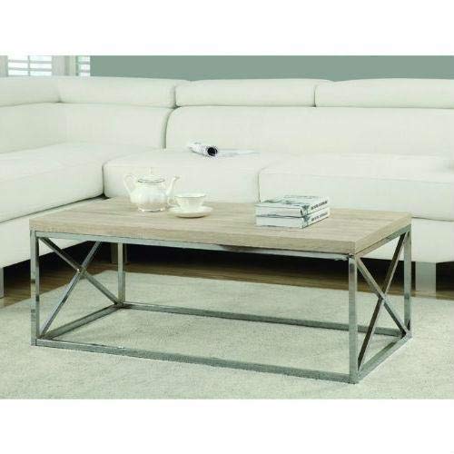 Chrome Metal Coffee Table with Natural Finish Wood Top