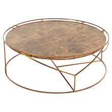 Kathy Kuo Home Cicely Global Inset Stone Rustic Gold Coffee Table