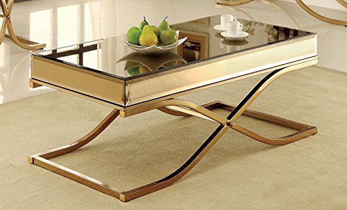 Contemporary Glass Top Coffee Table, Brass
