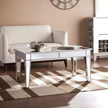 Southern Enterprises Mirage Coffee Table - Mirror Finish w/Silver Trim - Glam Style