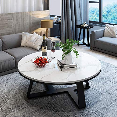 End Table Nordic Round Coffee Table Marble Top + Iron Art
