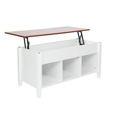 Goujxcy Lift-up Top Coffee Table, Wood & Metal End Table