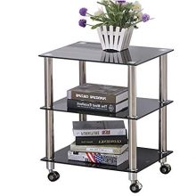 Enolla Mobile Coffee Table Steel Glass Storage Rack, Black Steel