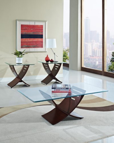 3-Piece Elhan Coffee/End Table Set, Cherry Finish