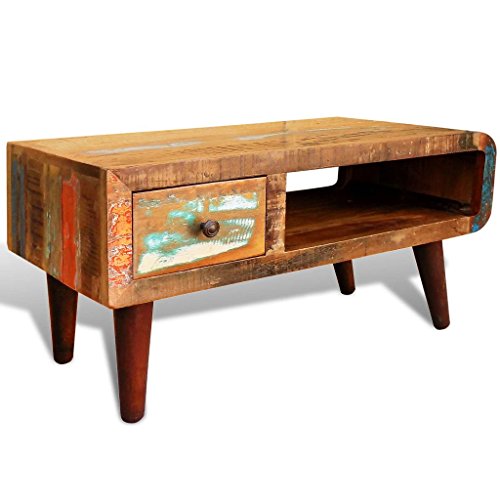 Tidyard Vintage Coffee Table with 1 Drawer, Curved Edge, Antique
