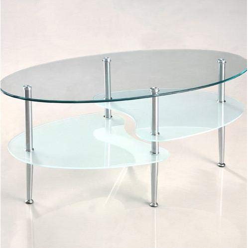 Oval Glass Coffee Table with Chrome Metal Legs