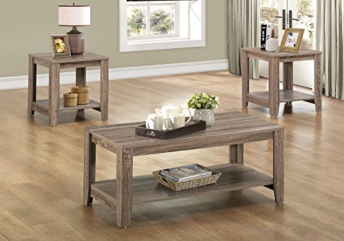 3-Piece Coffee Table Set with Shelves, Rectangle, Dark Taupe