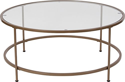 Glass Coffee Table with Matte Gold Fram