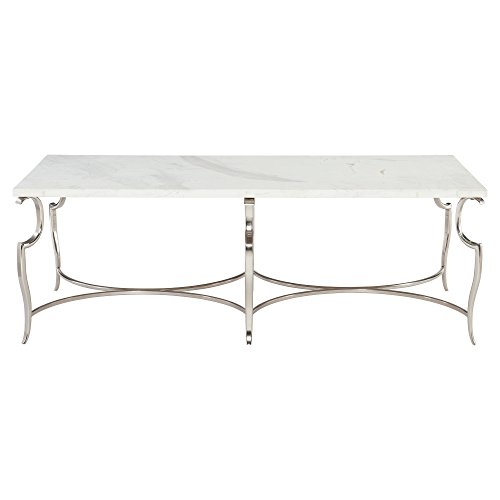 Kathy Kuo Home Diana White Stone Polished Silver Coffee Table