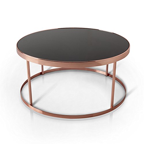 HOMES: Inside + Out ioHOMES Cora Contemporary Black Glass Top Round Coffee Table, Rose Gold