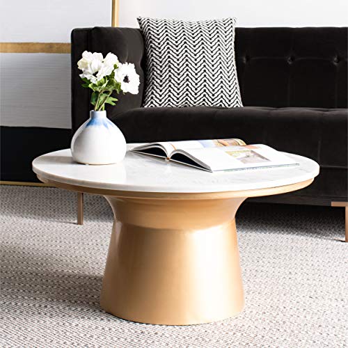Mila White Marble and Brass Pedestal Coffee Table