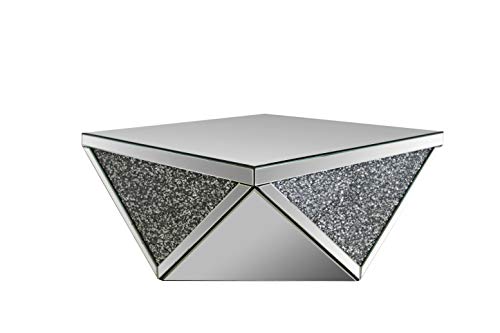 Benzara Coffee Table with Squared Mirrored Top, Clear