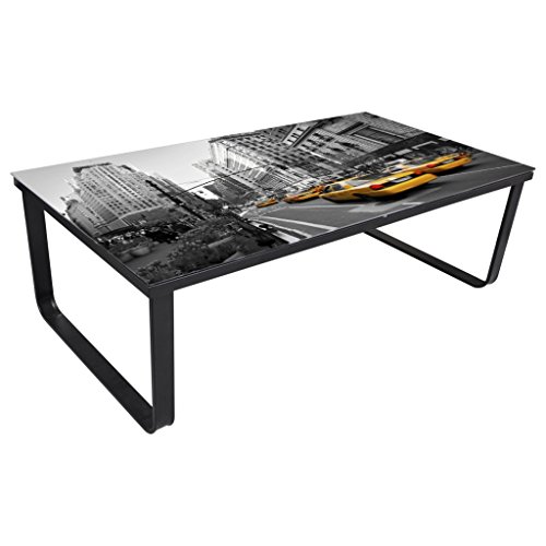 Daonanba Rectangular Coffee Table Side Table Sofa Table Print on Glass