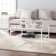 Square Metal & Glass Open Shelf Coffee Table, White