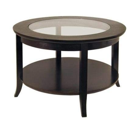 Circular Round Espresso Finish Coffee Table with Glass Inset