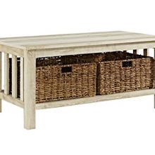 Offex 40" Wood Storage Coffee Table with Wicker Totes - White Oak
