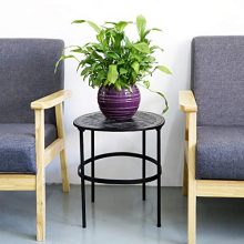 YX Simple Style Small Coffee Table, Creative Casual Wrought Iron Small Round Table, Removable Metal Black Flower Stand,Black,One Size