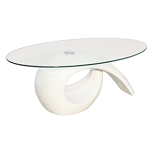 Daonanba 45.3" Glass Top Coffee Table High Gloss White