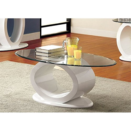 Furniture of America Modine Contemporary Glass Top Coffee Table, White