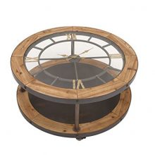 Benzara Antique Colonial Classic Metal Wood Clock Coffee Table