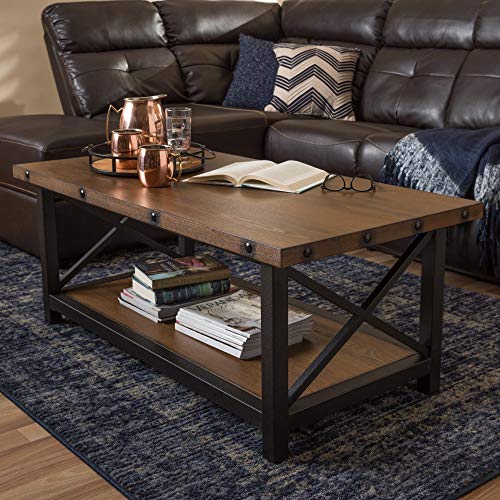 Industrial Black Metal and Distressed Wood Tables Coffee Table