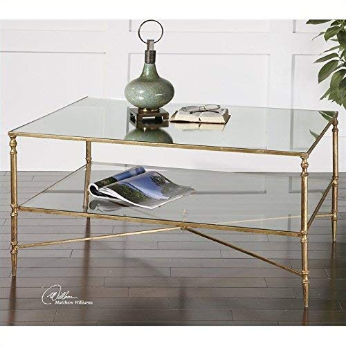 Uttermost Henzler Mirrored Glass Coffee Table, Gold Leaf Finish