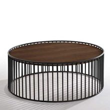 Room Round Coffee Table with Metal Base Walnut & Black