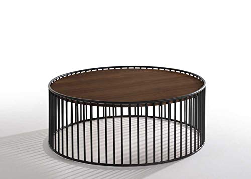 Room Round Coffee Table with Metal Base Walnut & Black
