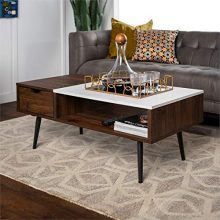 Wood and Faux Marble Coffee Table in Dark Walnut
