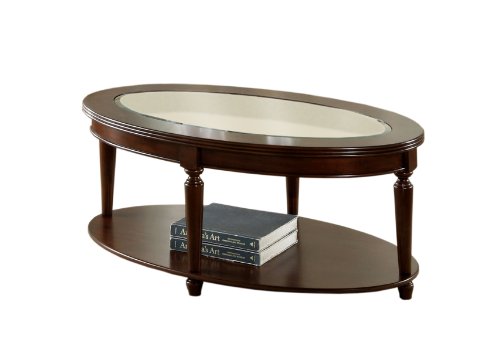 Furniture of America Claire Oval Glass Top Coffee Table, Dark Cherry Finish