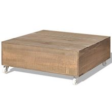 Daonanba Stunning Coffee Table with Four Castors Brown Sturdy Solid Wood