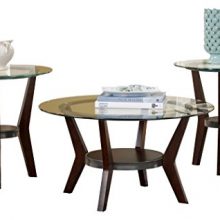 Fantell Circular Glass Top Occasional Table Set Dark Brown