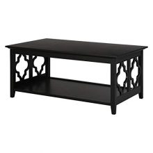 StarSun Depot Black Quatrefoil Coffee Table with Solid Birch Wood Frame
