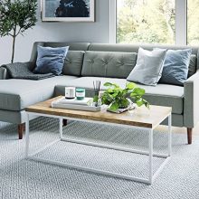 Industrial Coffee Table Wood and Metal Box Frame, Light Brown/White