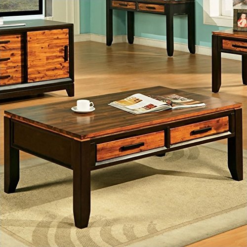 2 Piece Wood Top Coffee Table and End Table in Espresso