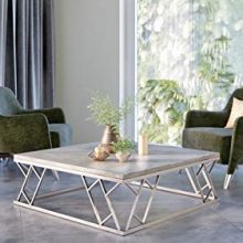 Costantino Collection Modern Style Living Room Concrete Square Coffee Table with Stainless Steel Frame