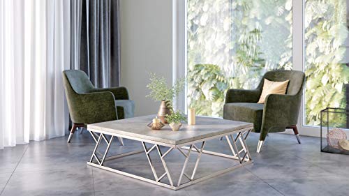 Costantino Collection Modern Style Living Room Concrete Square Coffee Table with Stainless Steel Frame