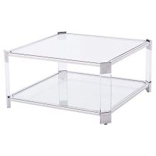 Kathy Kuo Home Warren Acrylic Silver Angle Square Coffee Table