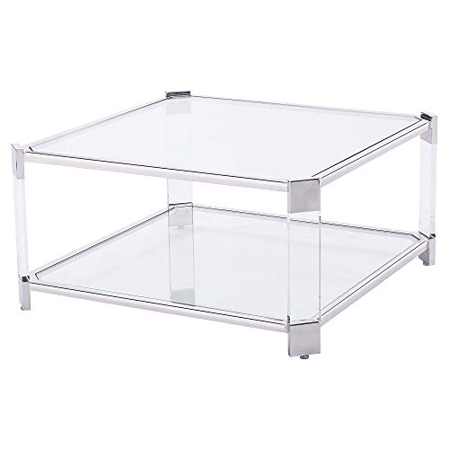Kathy Kuo Home Warren Acrylic Silver Angle Square Coffee Table