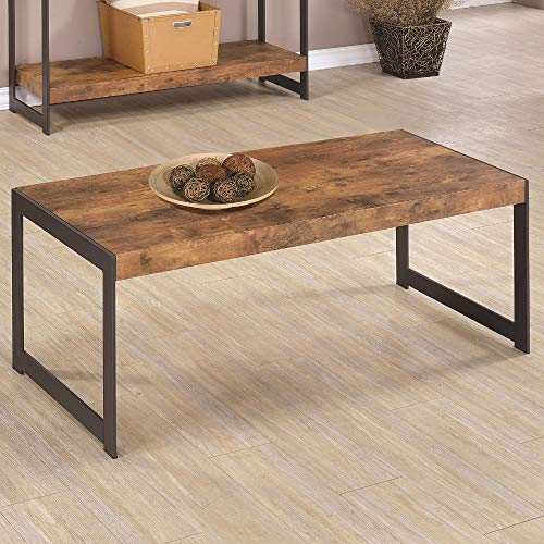 Benzara Wooden Coffee Table with Metal Legs, Brown
