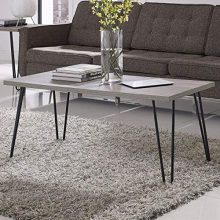 Vintage Style Coffee Table with Wood Top and Metal Legs