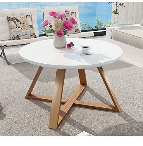 YX Tea Table, Round Bedroom Small Coffee Table, Simple Living Room Creative Solid Wood Side Table, Mini Round Small Desk,White,70Cm/27.6In