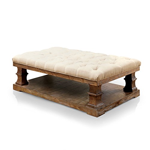 Carter Tufted Cushioned Coffee Table, Distressed Natural Tone