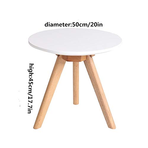 YX Solid Wood Coffee Table, Small-Sized Corner Coffee Table, Solid Wood Round Small Coffee Table, Fashion Creative Small Desk/Coffee Table,White,50Cm/20In