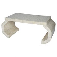 Kathy Kuo Home Khloe Global Bazaar Ivory Faux Bone Mosaic Coffee Table